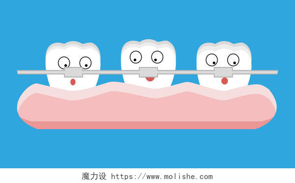 卡通拿牙箍箍住的牙牙齿矫正修复口腔牙齿口腔牙齿
